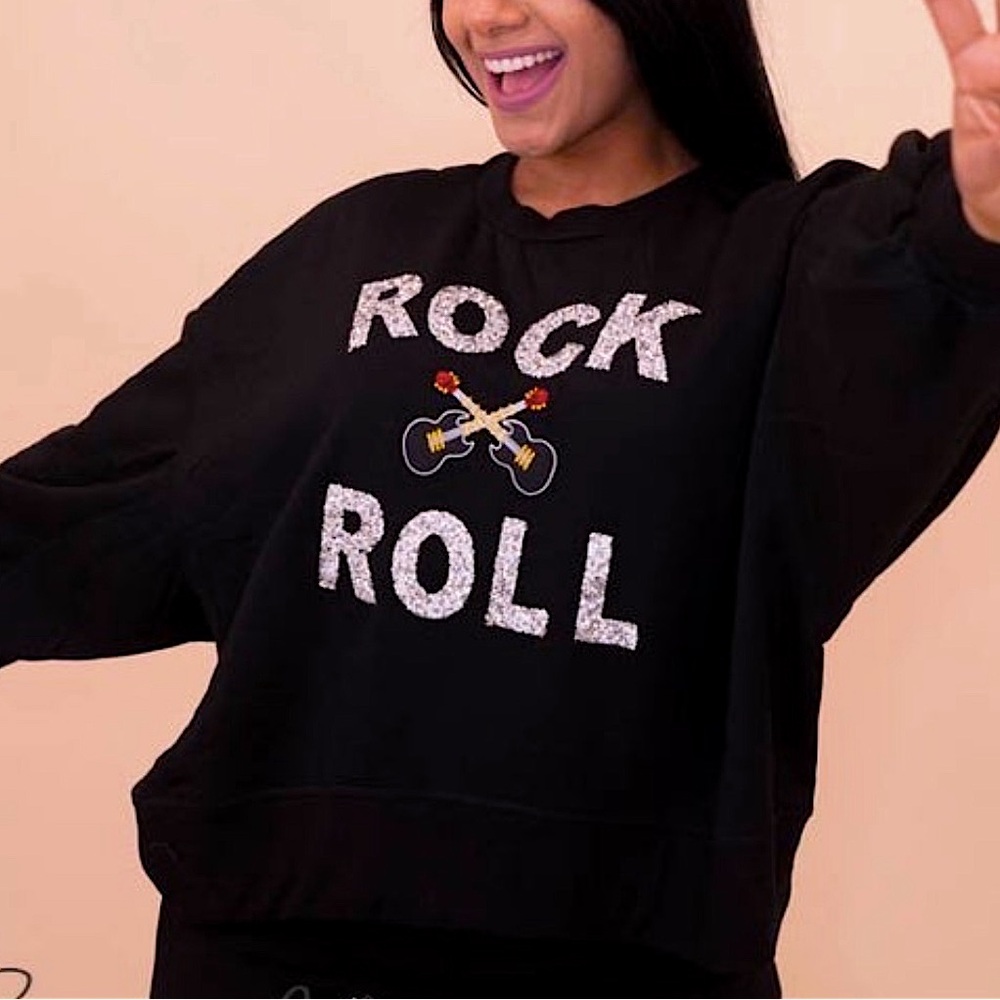🆕🎸 BLACK Rock N Roll Cropped Crewneck Sweater XSMALL